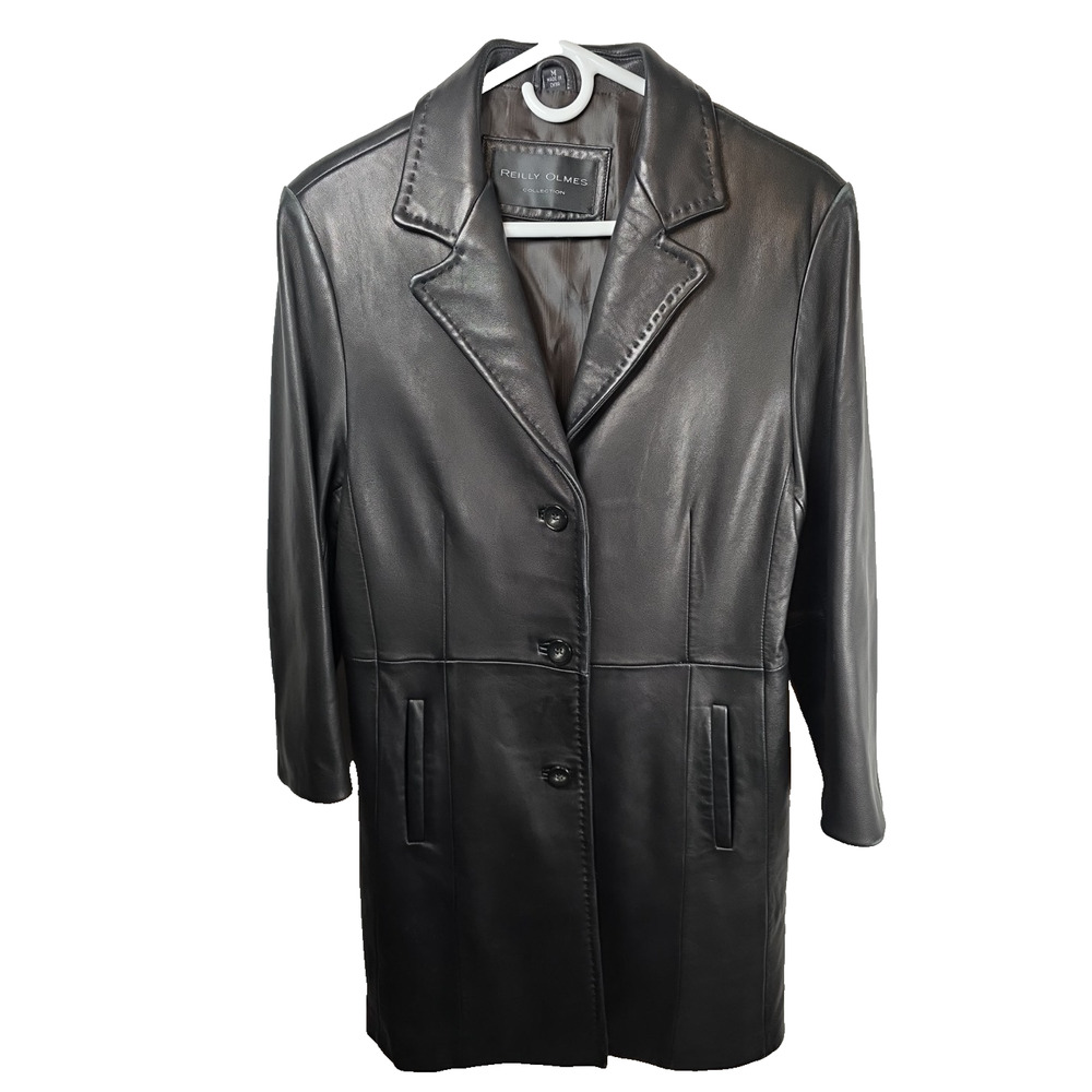 Reilly Olmes Womens Medium Black Mid Length Leather Walking Coat Jacket